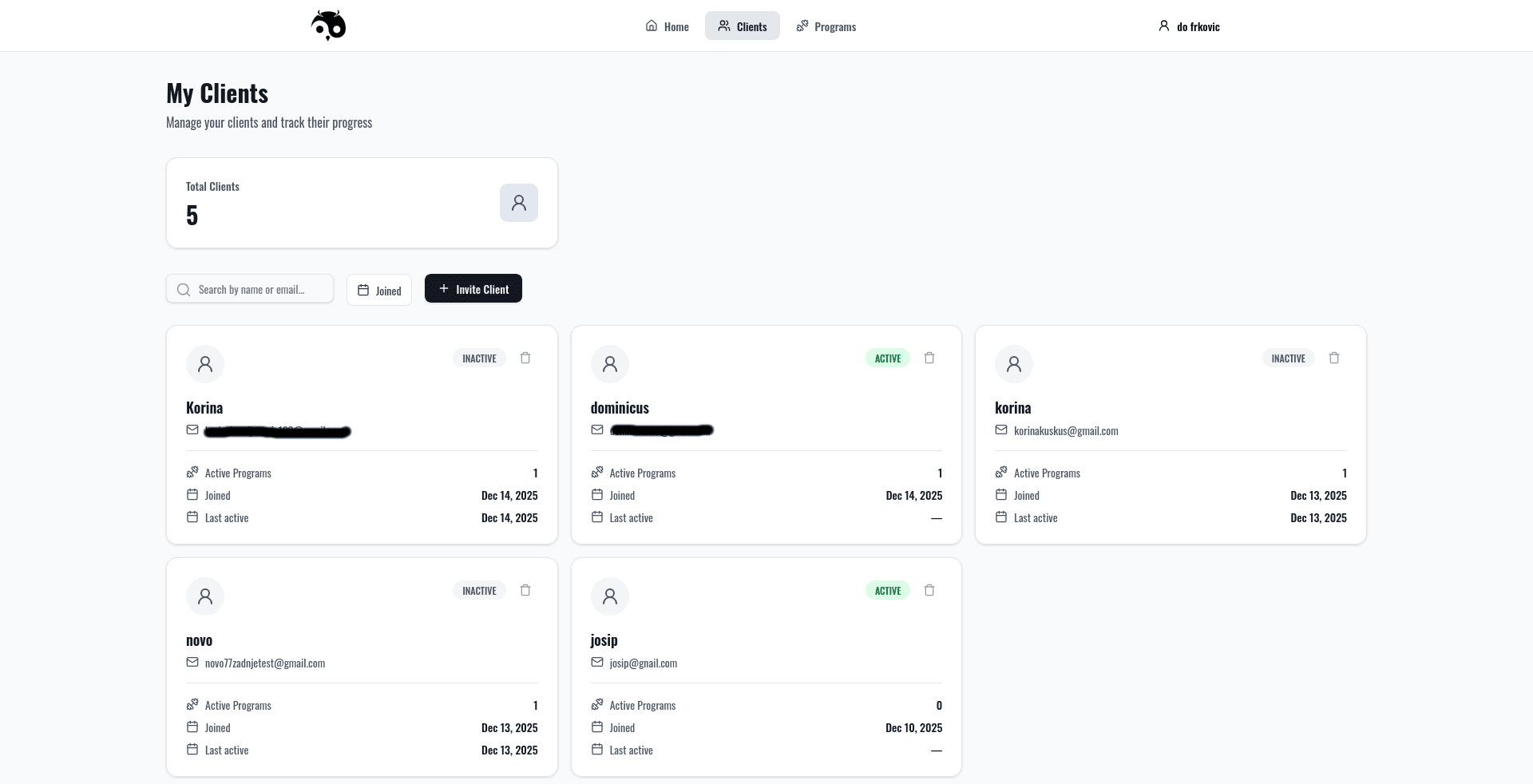 Dashboard za trenere desktop 1