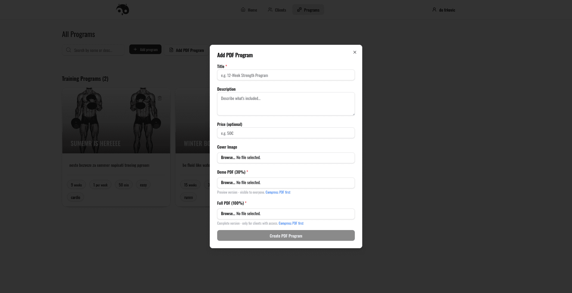 Dashboard za trenere desktop 3