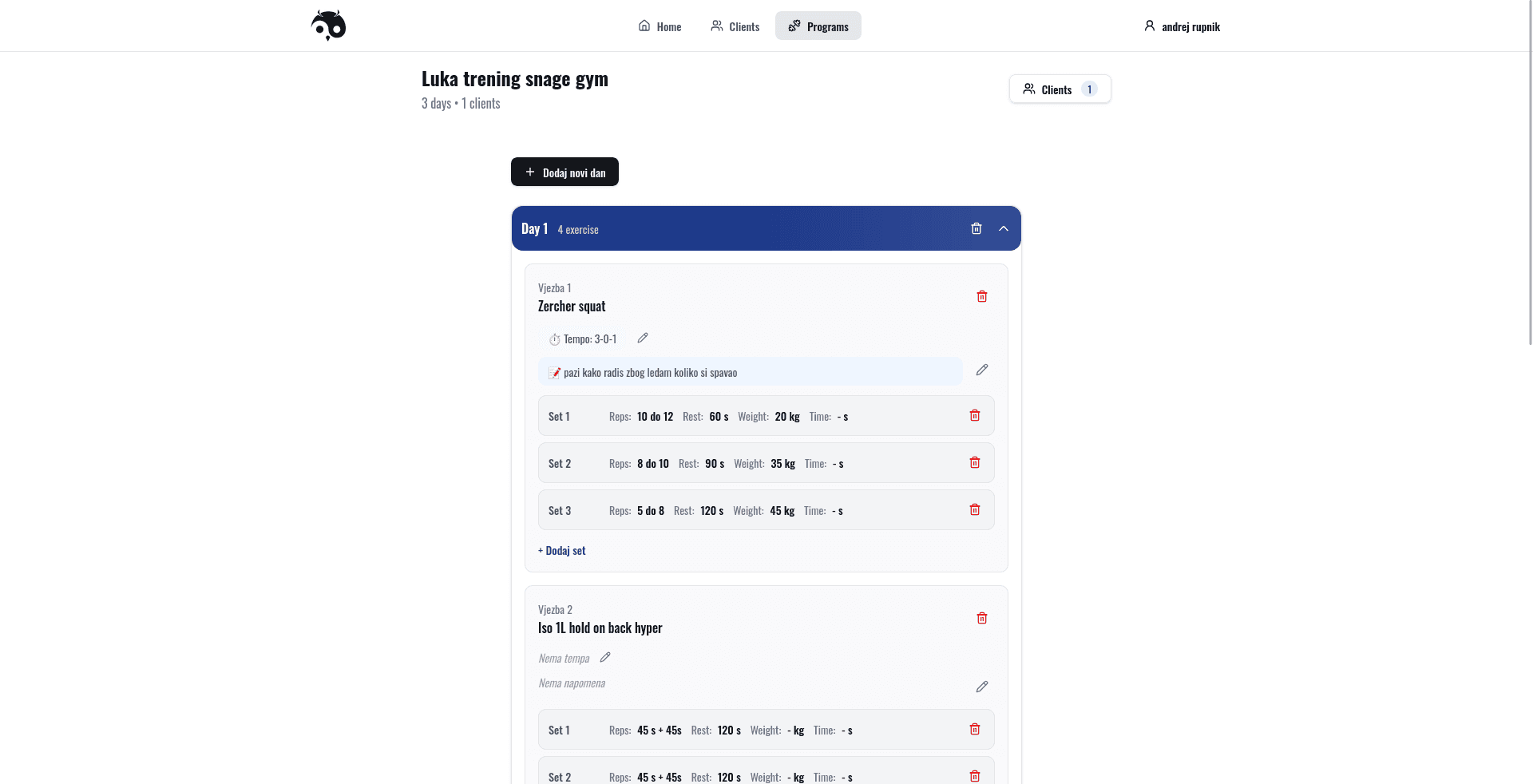 Dashboard za trenere desktop 4